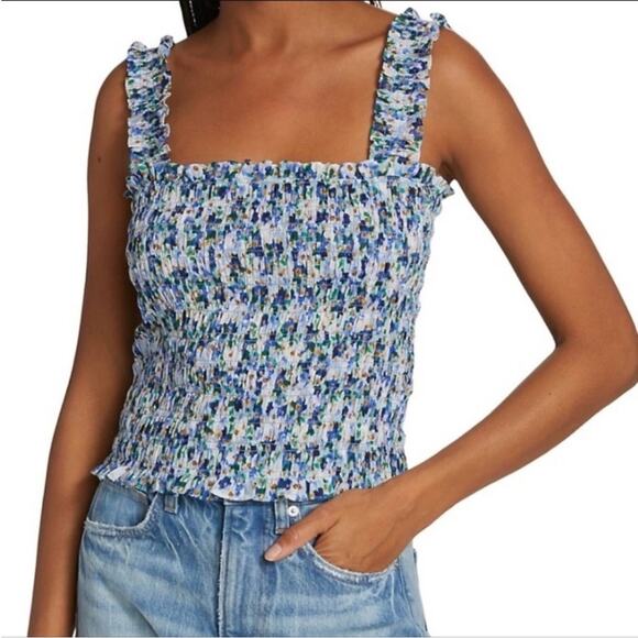 Veronica Beard Averie Smocked Floral Tank Large - Picture 2 of 6